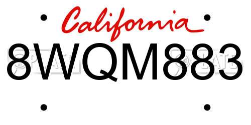 8WQM883 California License Plate