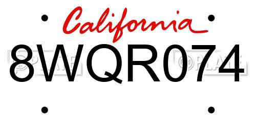8WQR074 California License Plate