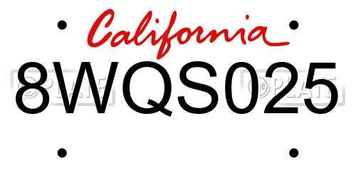 8WQS025 California License Plate