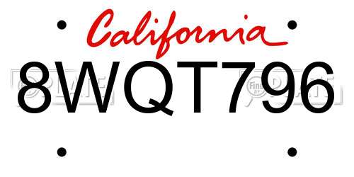 8WQT796 California License Plate