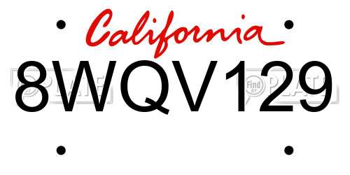 8WQV129 California License Plate