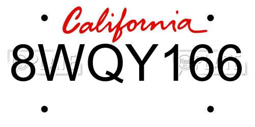 8WQY166 California License Plate