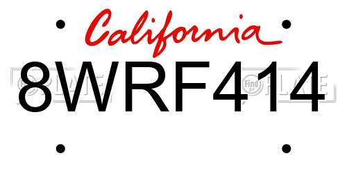 8WRF414 California License Plate