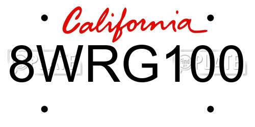 8WRG100 California License Plate