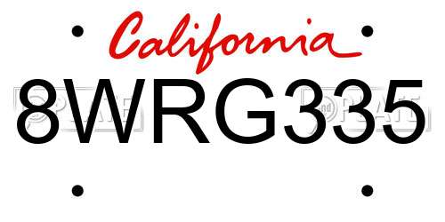 8WRG335 California License Plate