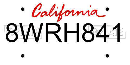 8WRH841 California License Plate