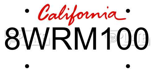 8WRM100 California License Plate