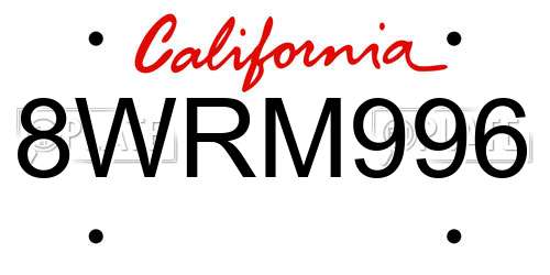 8WRM996 California License Plate