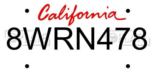 8WRN478 California License Plate
