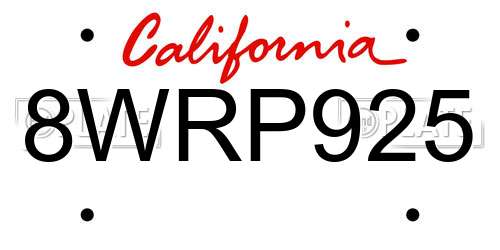 8WRP925 California License Plate