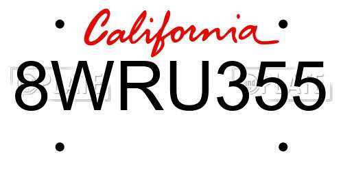 8WRU355 California License Plate