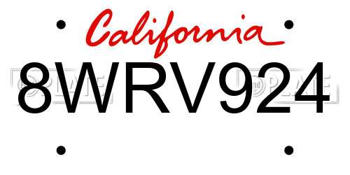 8WRV924 California License Plate