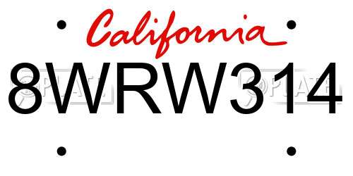 8WRW314 California License Plate