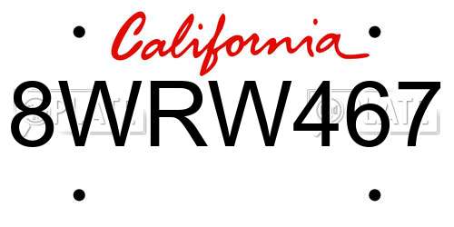 8WRW467 California License Plate