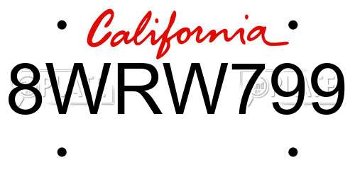 8WRW799 California License Plate