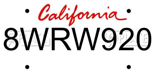 8WRW920 California License Plate