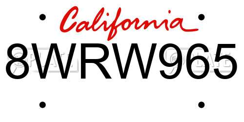 8WRW965 California License Plate