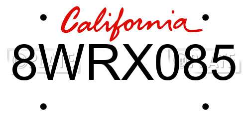 8WRX085 California License Plate