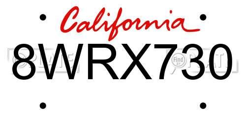 8WRX730 California License Plate