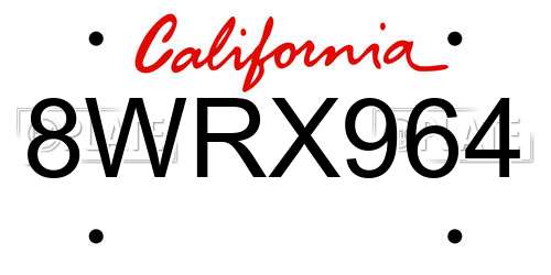 8WRX964 California License Plate