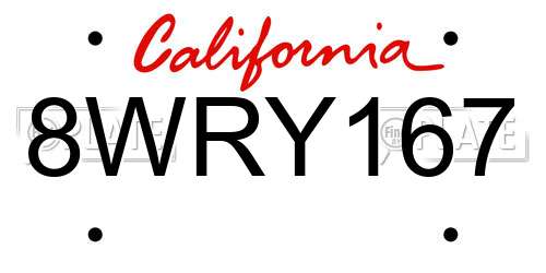8WRY167 California License Plate