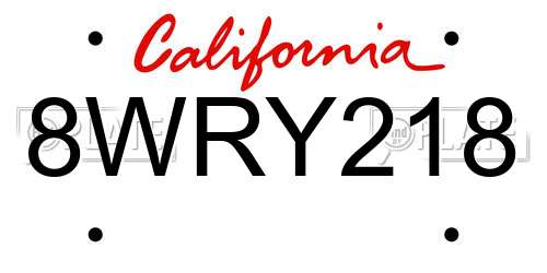 8WRY218 California License Plate