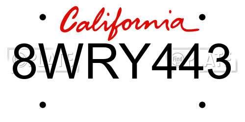 8WRY443 California License Plate