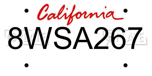 8WSA267 California License Plate