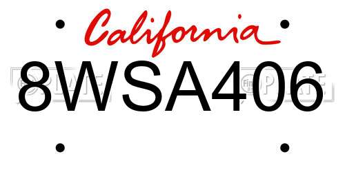 8WSA406 California License Plate