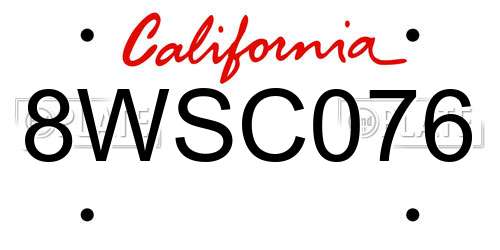 8WSC076 California License Plate