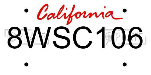 8WSC106 California License Plate