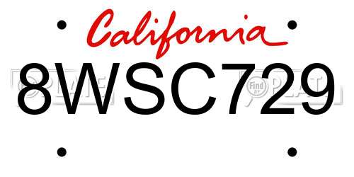 8WSC729 California License Plate