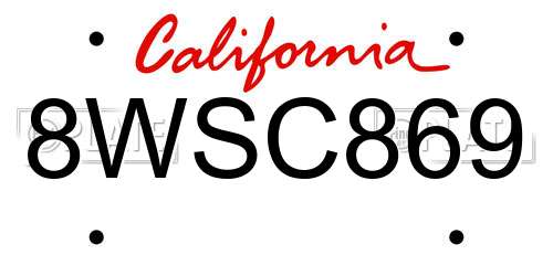 8WSC869 California License Plate