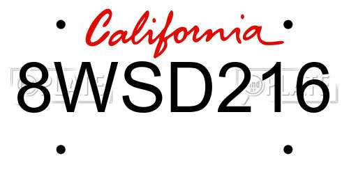 8WSD216 California License Plate