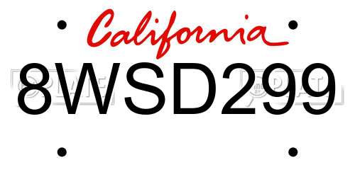 8WSD299 California License Plate