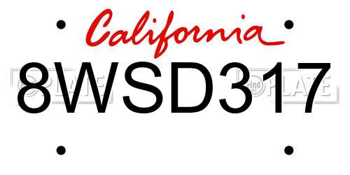 8WSD317 California License Plate