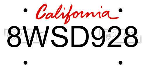 8WSD928 California License Plate