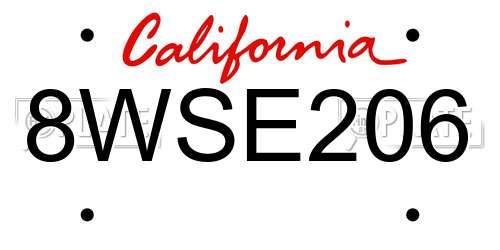 8WSE206 California License Plate