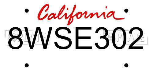 8WSE302 California License Plate