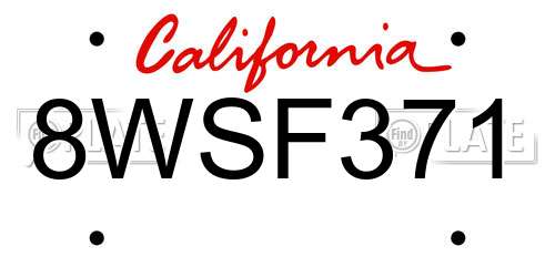 8WSF371 California License Plate