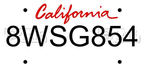 8WSG854 California License Plate