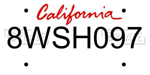 8WSH097 California License Plate
