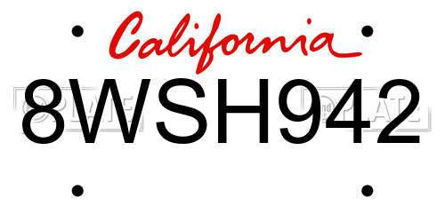 8WSH942 California License Plate