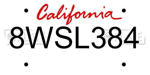 8WSL384 California License Plate