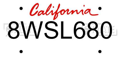 8WSL680 California License Plate