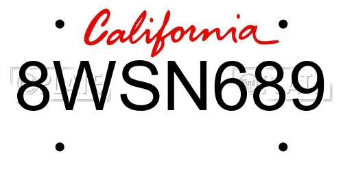 8WSN689 California License Plate
