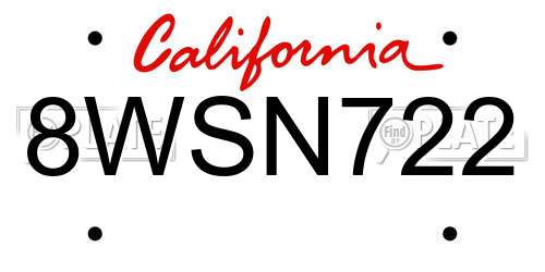 8WSN722 California License Plate