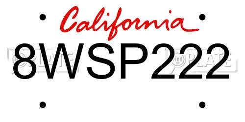 8WSP222 California License Plate