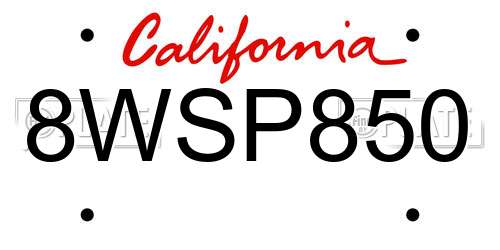 8WSP850 California License Plate