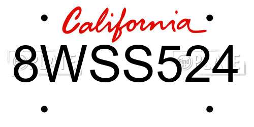 8WSS524 California License Plate